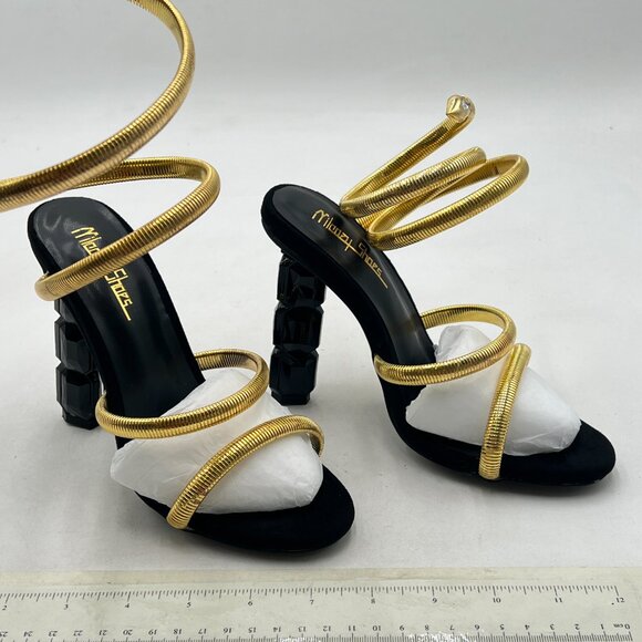 Milooey Shoe Black Sexy Open Toe Strappy Wrap Leg Sandals Crystal Heel Shoes - Picture 3 of 7